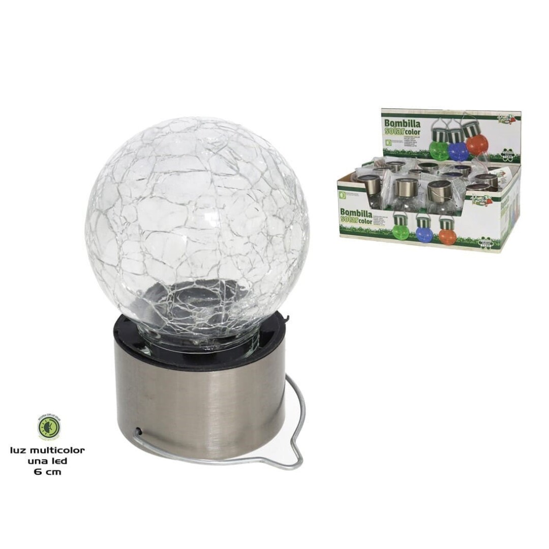 Bombilla solar acero/cristal 1led color