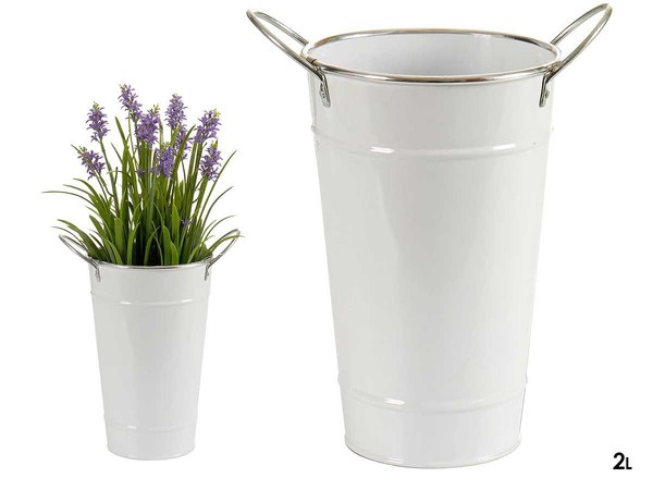 Cubo alto c asas blanco filo plata