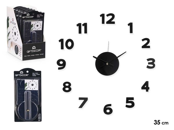 Reloj pegatina 35 cm numeros brillo negro