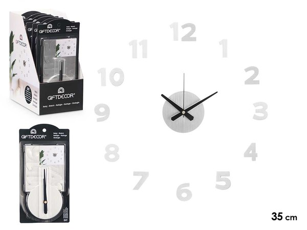 Reloj pegatina 35 cm numeros satinado plata