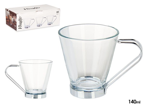 Taza vidrio con asa metal 140 ml cortado