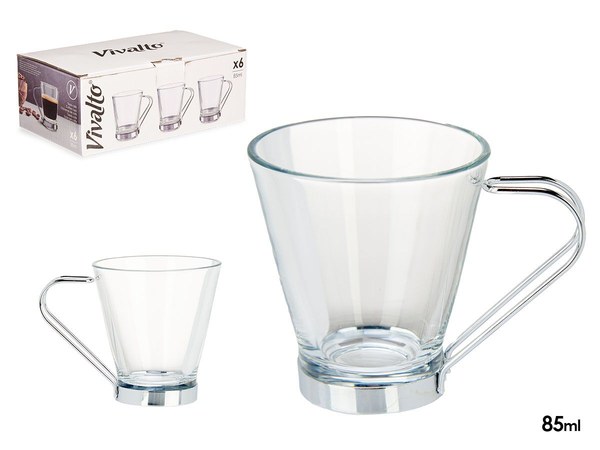 Taza vidrio con asa metal 85 ml cafe