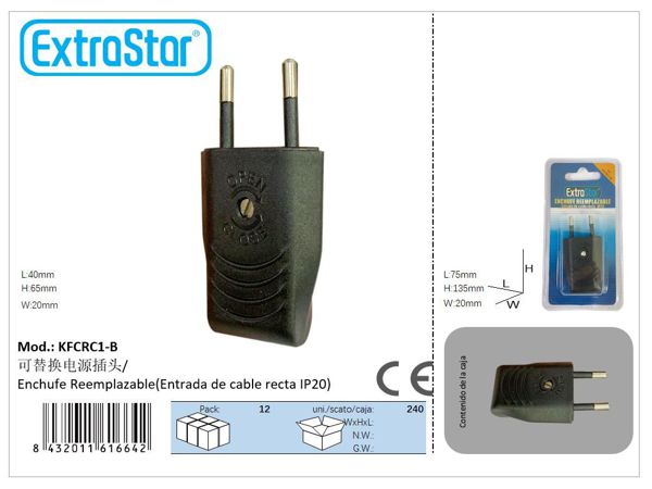 Enchufe plano 10a/250 negro