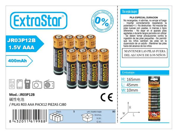 Pilas r03 aaa pack 12 piezas