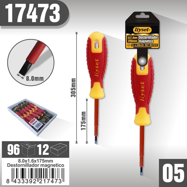 Destornillador magnetico plano vde8.0*1.6*175mm