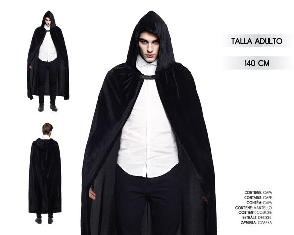 Capa 140cm terciopelo capucha negra