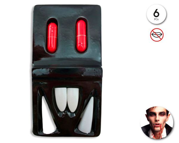 Colmillos vampiro con capsulas de sangre 6pcs