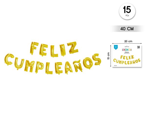 Pack globos mylar feliz cumpleaños oro