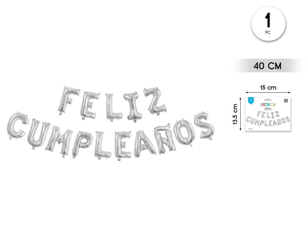 Pack globos mylar feliz cumpleaños plata