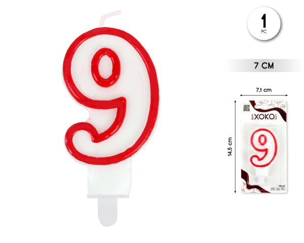 Vela 6cm borde rojo 9