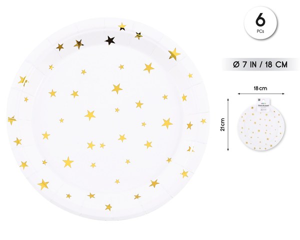 Plato 7"/18cm gold star 6pc