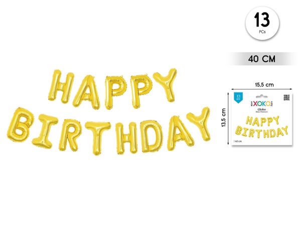 Pack globos mylar happy bday oro