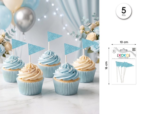 Banderines cupcake azul purpurina 5pc