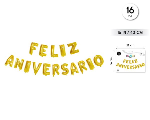 Pack globos mylar feliz anivers oro
