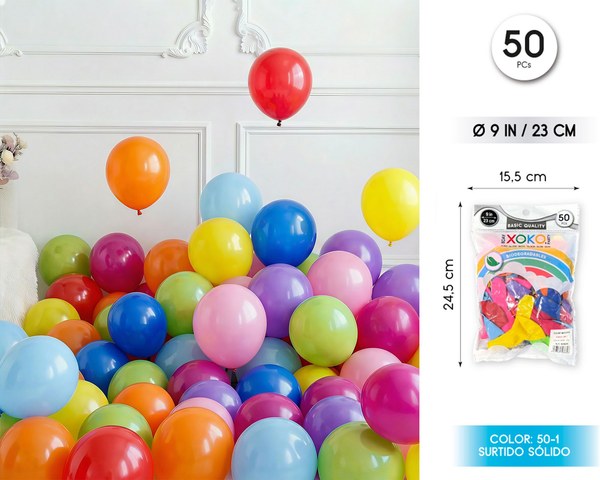 Globos 50pc 1.5g 23cm surtido