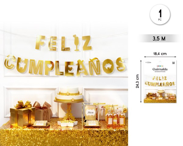 Guirnalda feliz cumpleaños oro