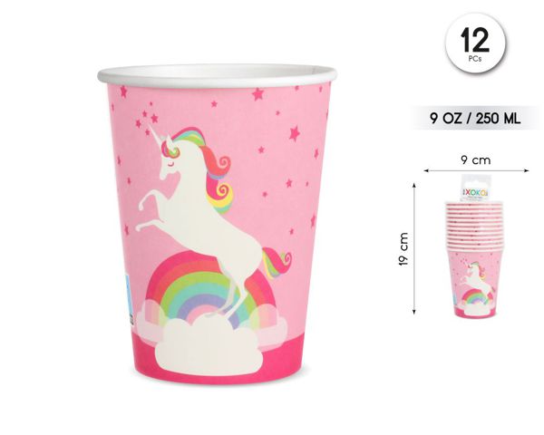 Vaso 9oz/250ml unicorn rainbow 12pcs