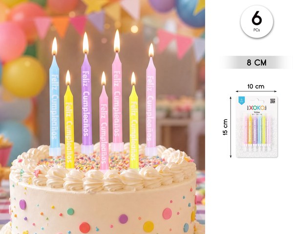 Vela 7.8cm feliz cumple 6pcs