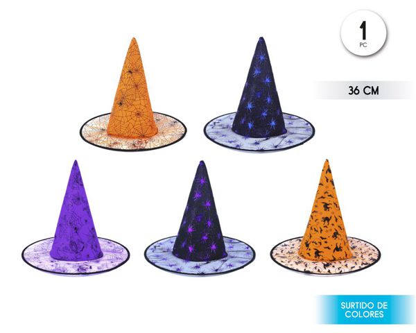 Sombrero de bruja tul color surt/oro