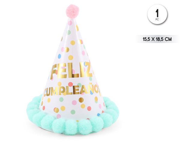 Gorro feliz cumple pompones azul