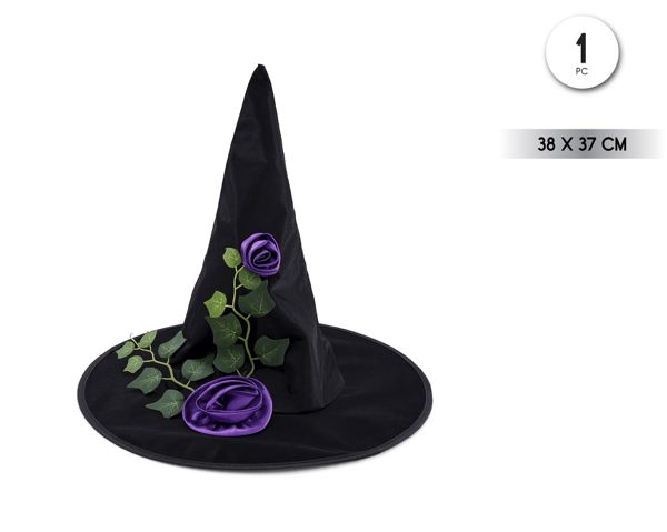 Sombrero de bruja con flor