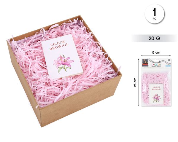 Virutas papel relleno rosa 20g con tarjeta felicitación