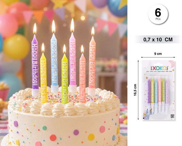 Vela happy bday 10cm 6pc pastel