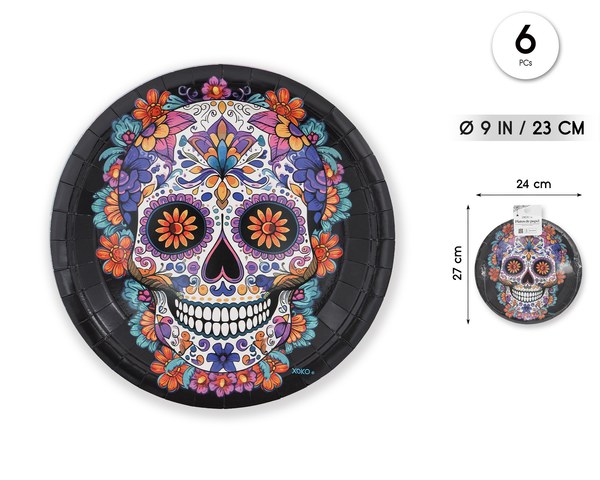 Plato 23cm dia de muertos ng 6pcs