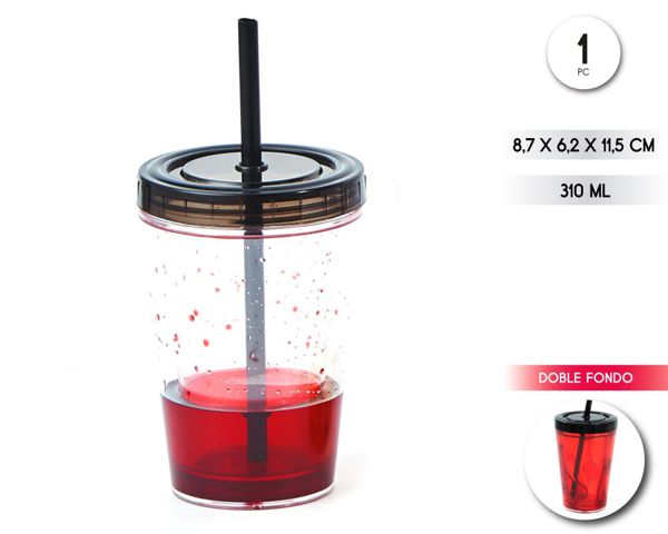 Vaso doble fondo pajita sangre falsa 310 ml