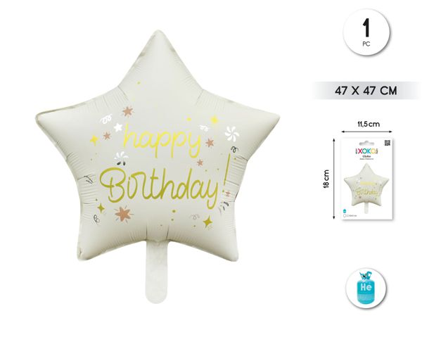 Globo foil estrella happy bday blanco 47*47cm