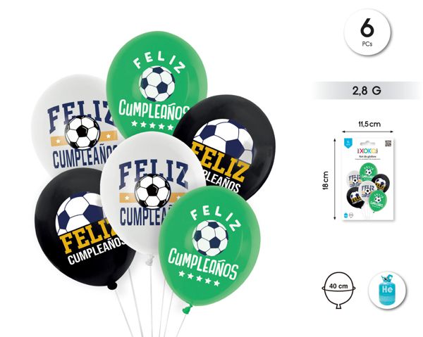 Globo latex print futbol feliz cumole 35cm 6pcs
