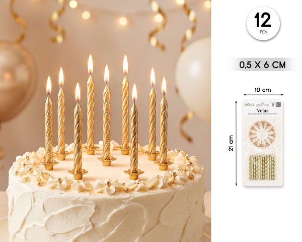 Vela cumple 6cm oro 12pc