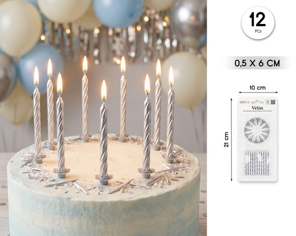 Vela cumple 6cm plata 12pc