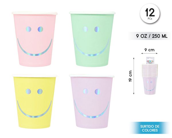 Vaso 9oz/250ml pastel smiley surtido12pcs