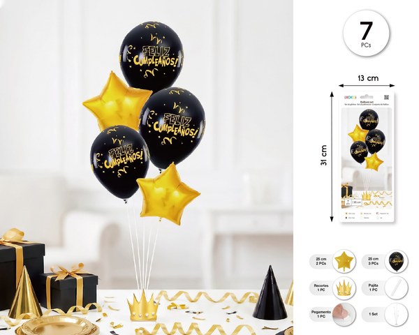 Set globo con soporte happy bday 7