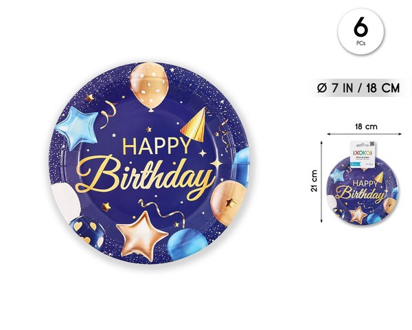 Plato 18cm happy bday globo 6pcs