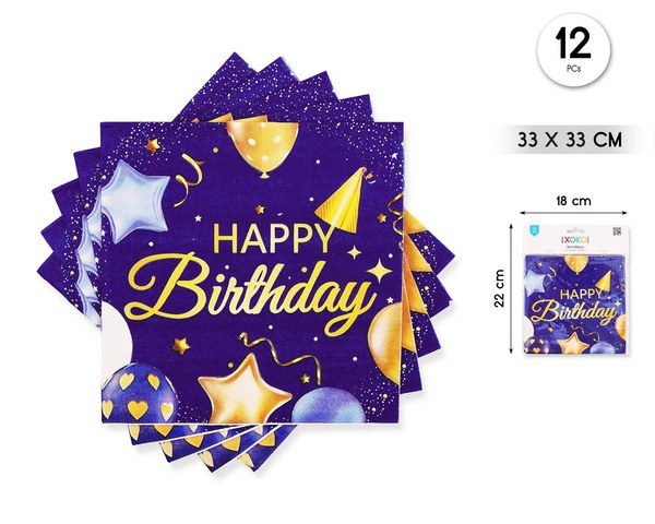 Servilleta happy bday globo 12pcs