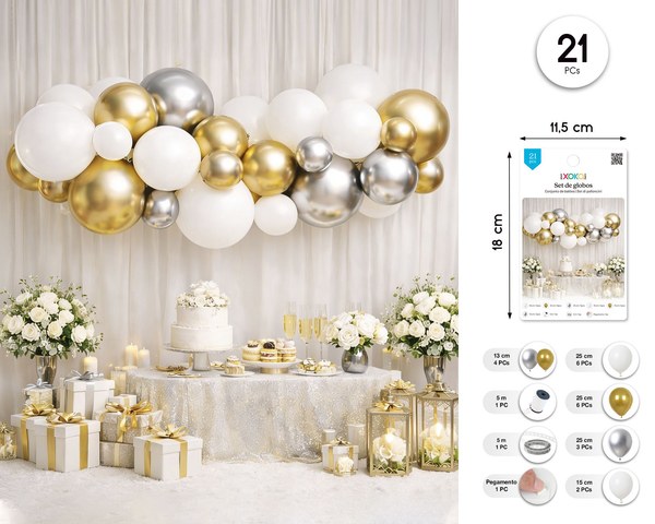 Set globos plata oro 21pcs
