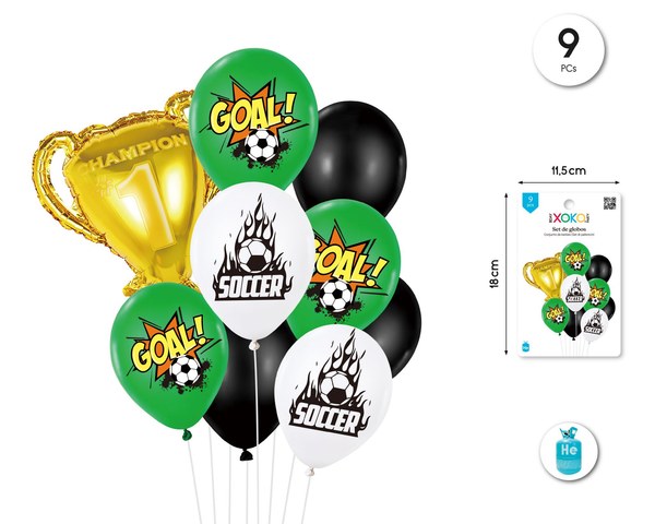 Set globos futbol 9pcs
