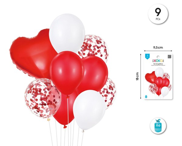 Set globo corazón rojo 9pcs