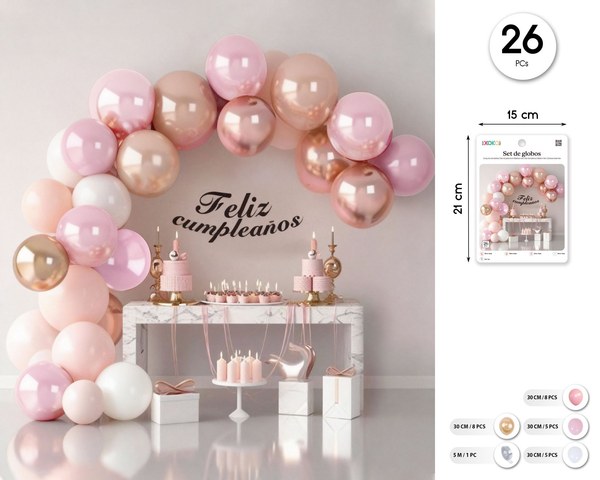Guirnalda de globo rosa metalizado 26pcs