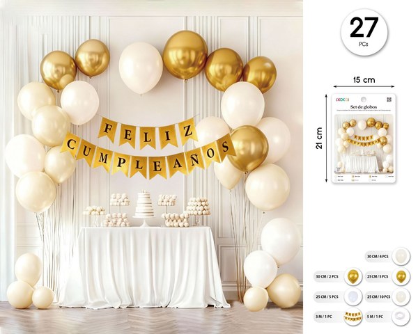Set guirnalda con globo oro/blanco 27pcs