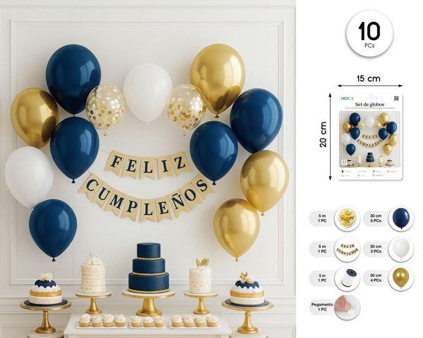 Set guirnalda con globo feliz cumple oro/azul 14pcs