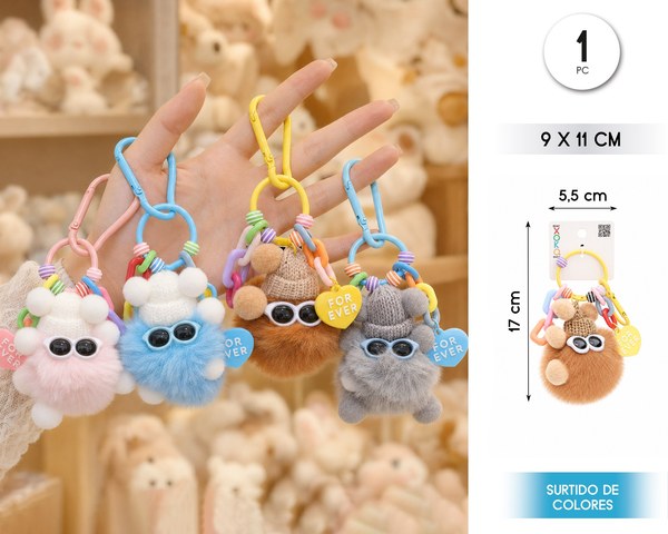 Llavero pompones con gafa 11cm surtido