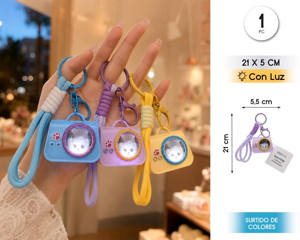 Llavero gato en bolso con luz 21*5cm 1pc surt
