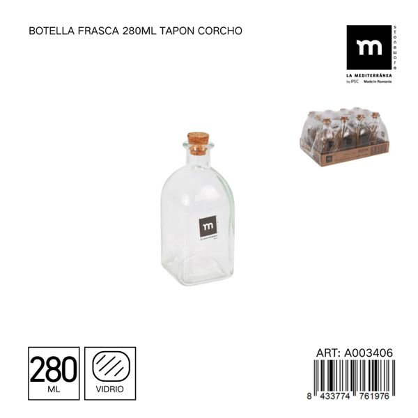 (f) botella frasca 280ml tapon corcho la med