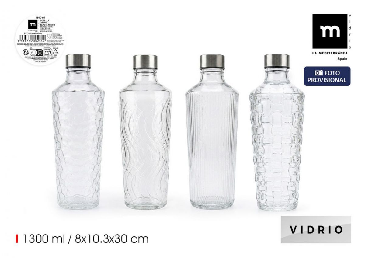 Botella vidrio t/acero 1300ml 4-sur la mediterran