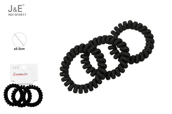 Goma espiral con tela/negro 3pcs