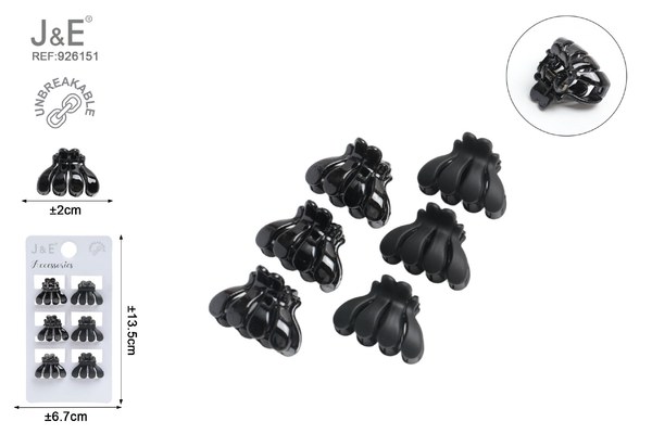 Mini pinza negra flor 6pcs 2.5cm