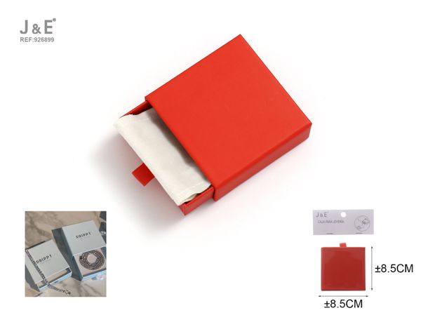 Caja roja joyeria con bolsita 8.5*8.5*2.5cm